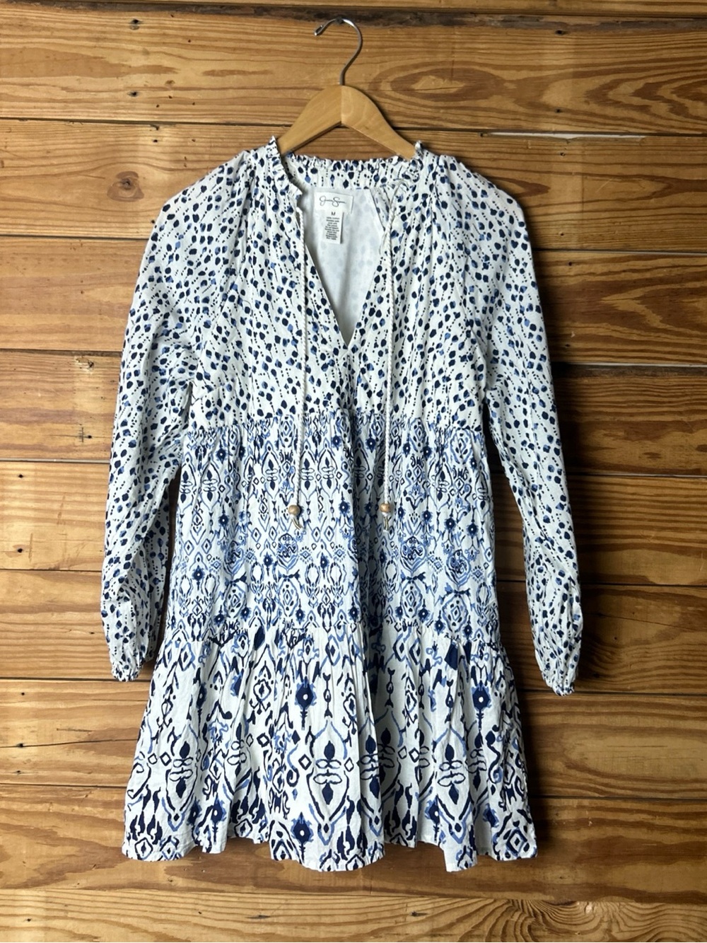 Jessica Simpson Navy and White Printed Peasant Blouse